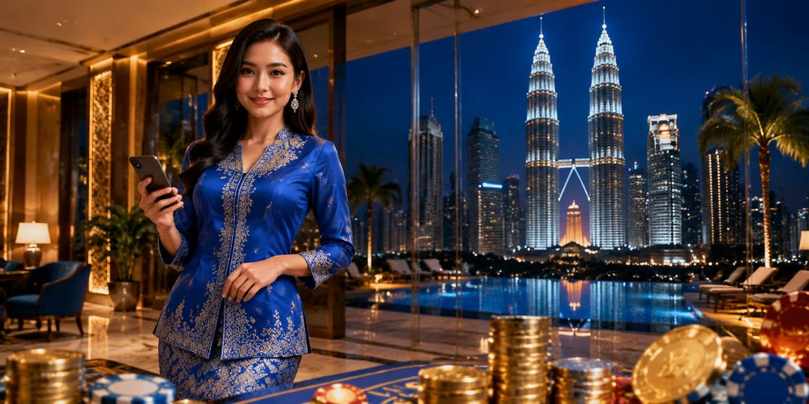 Pengguna Malaysia dalam baju kurung membuat deposit kasino di Kuala Lumpur melalui telefon